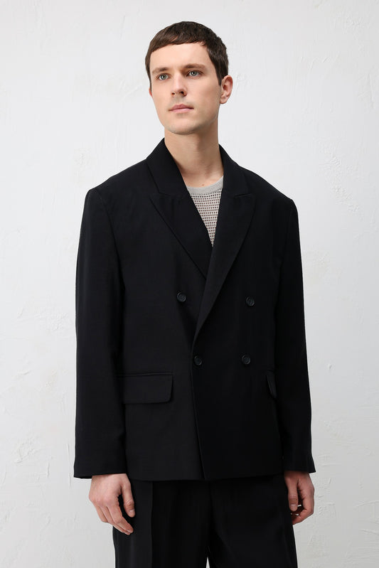 Antioch Siyah Modal Karışımlı Relaxed Fit Erkek Blazer Ceket