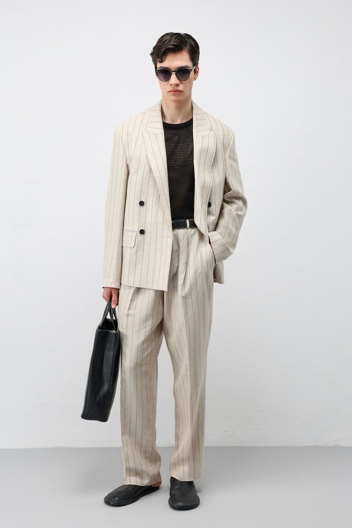 Antioch Keten Karışımlı Çizgili Erkek Blazer Ceket