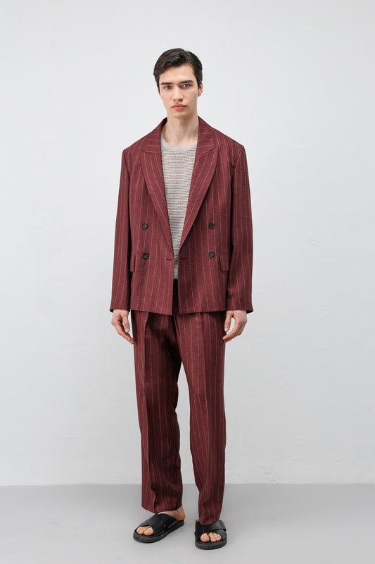 Antioch Keten Karışımlı Çizgili Erkek Blazer Ceket