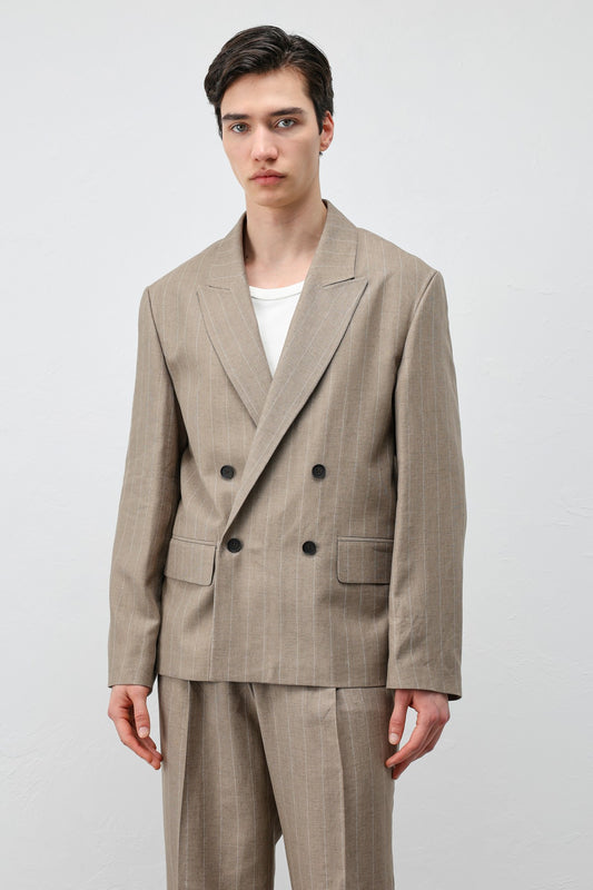 Antioch Keten Karışımlı Çizgili Erkek Blazer Ceket