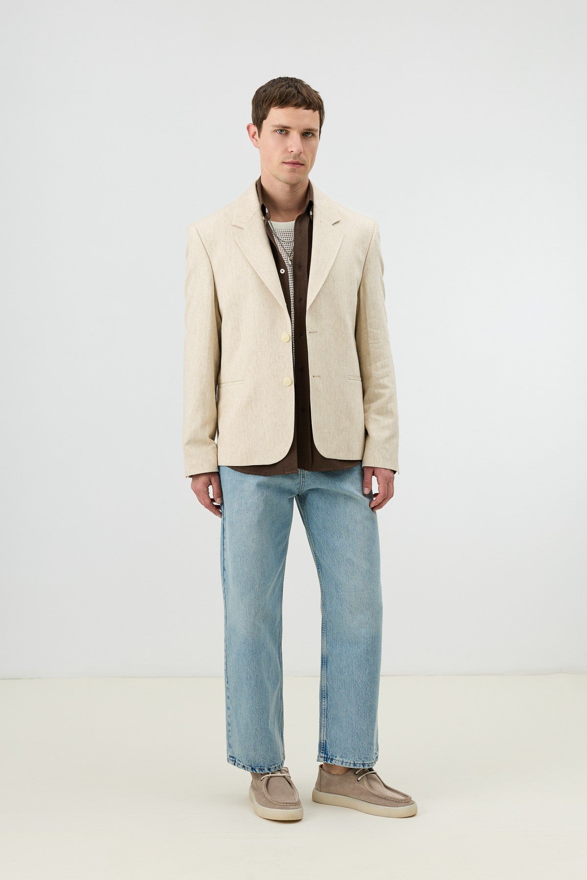 Antioch Keten Karışımlı Balıksırtı Desenli Erkek Blazer Ceket