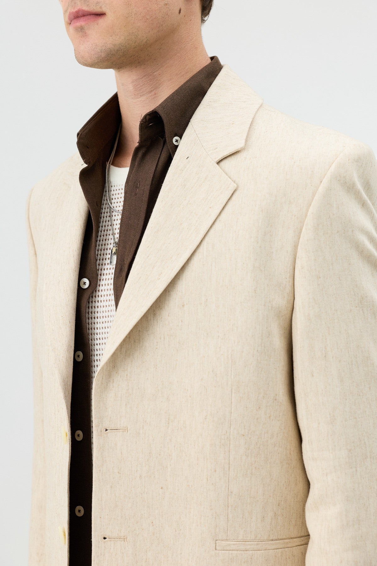 Antioch Keten Karışımlı Balıksırtı Desenli Erkek Blazer Ceket