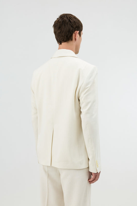 Antioch Keten Karışımlı Balıksırtı Desenli Erkek Blazer Ceket