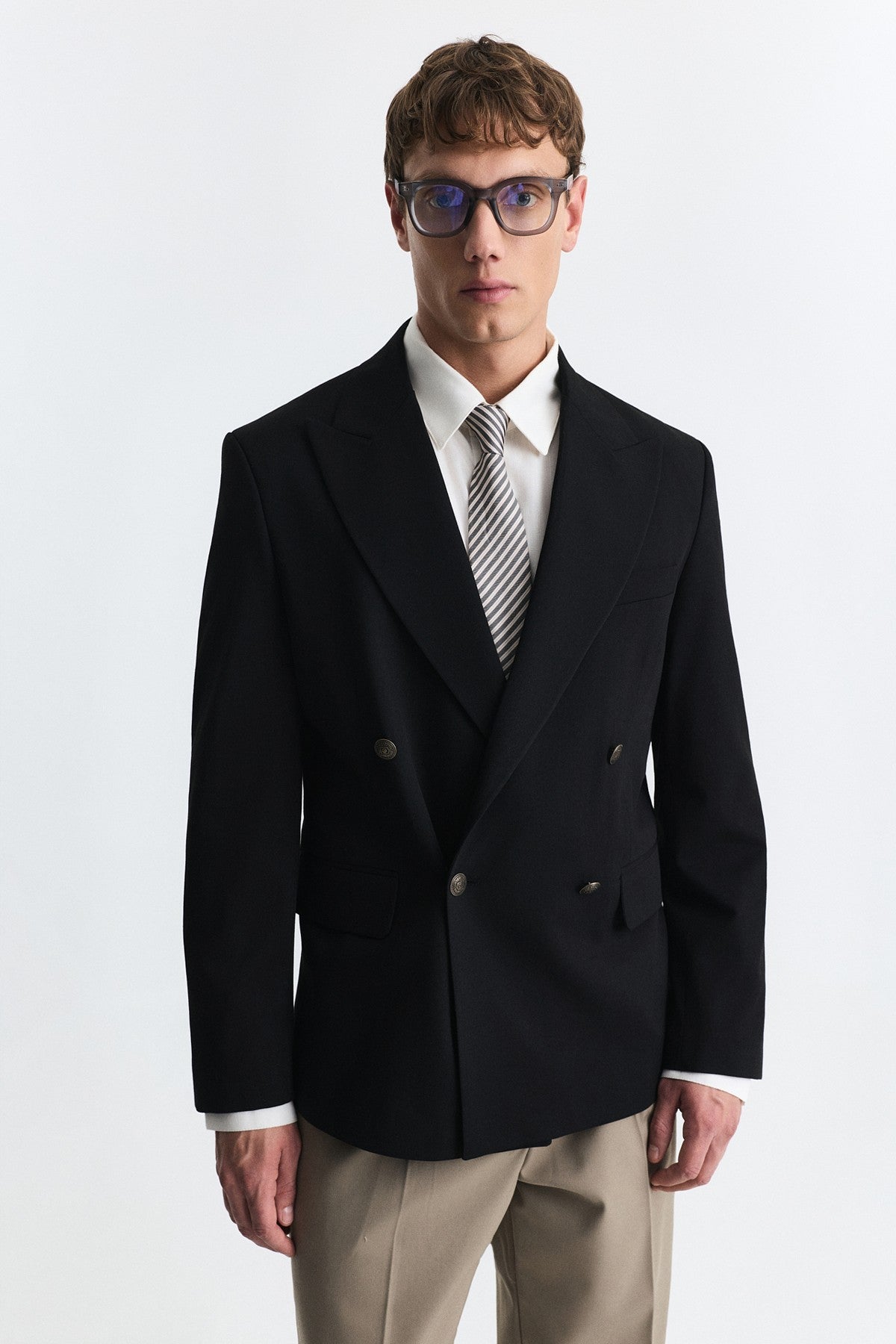 Yün Karışımlı Kruvaze Blazer Ceket
