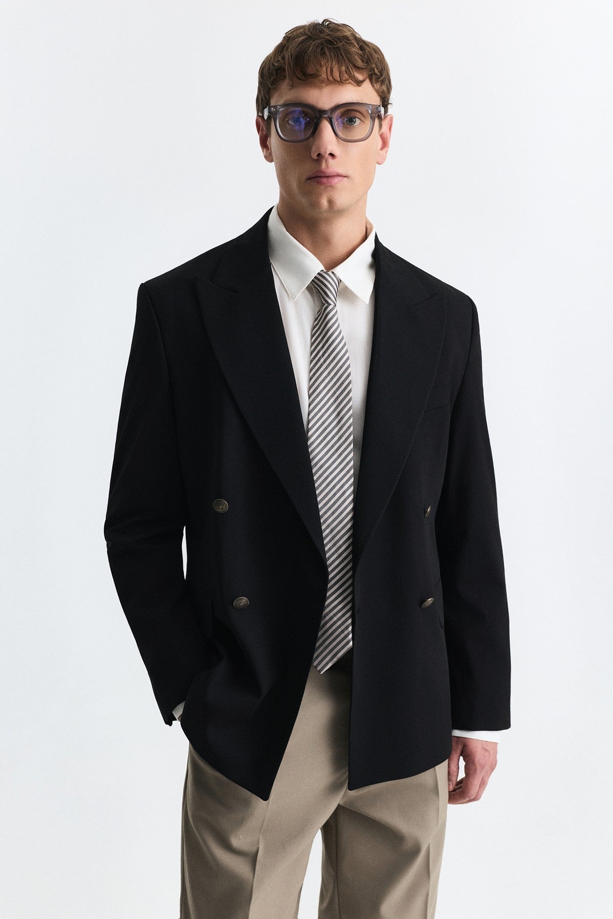 Yün Karışımlı Kruvaze Blazer Ceket