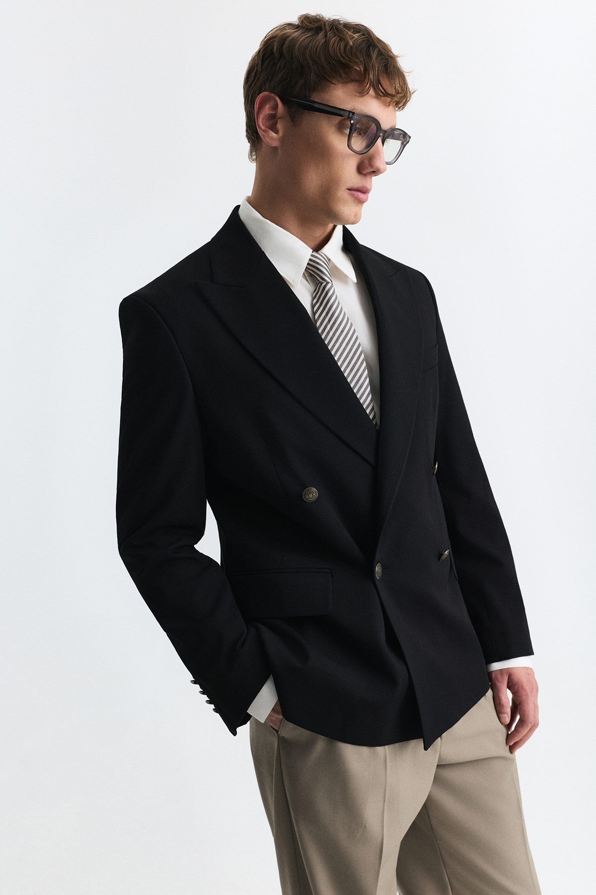 Yün Karışımlı Kruvaze Blazer Ceket