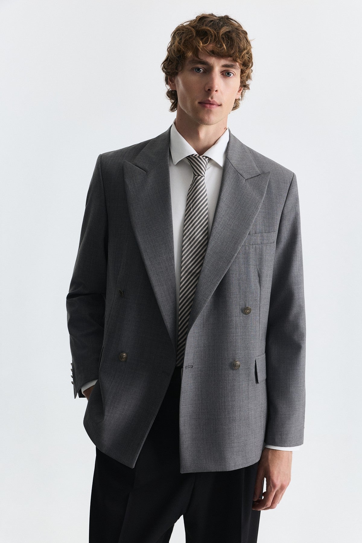 Yün Karışımlı Kruvaze Blazer Ceket