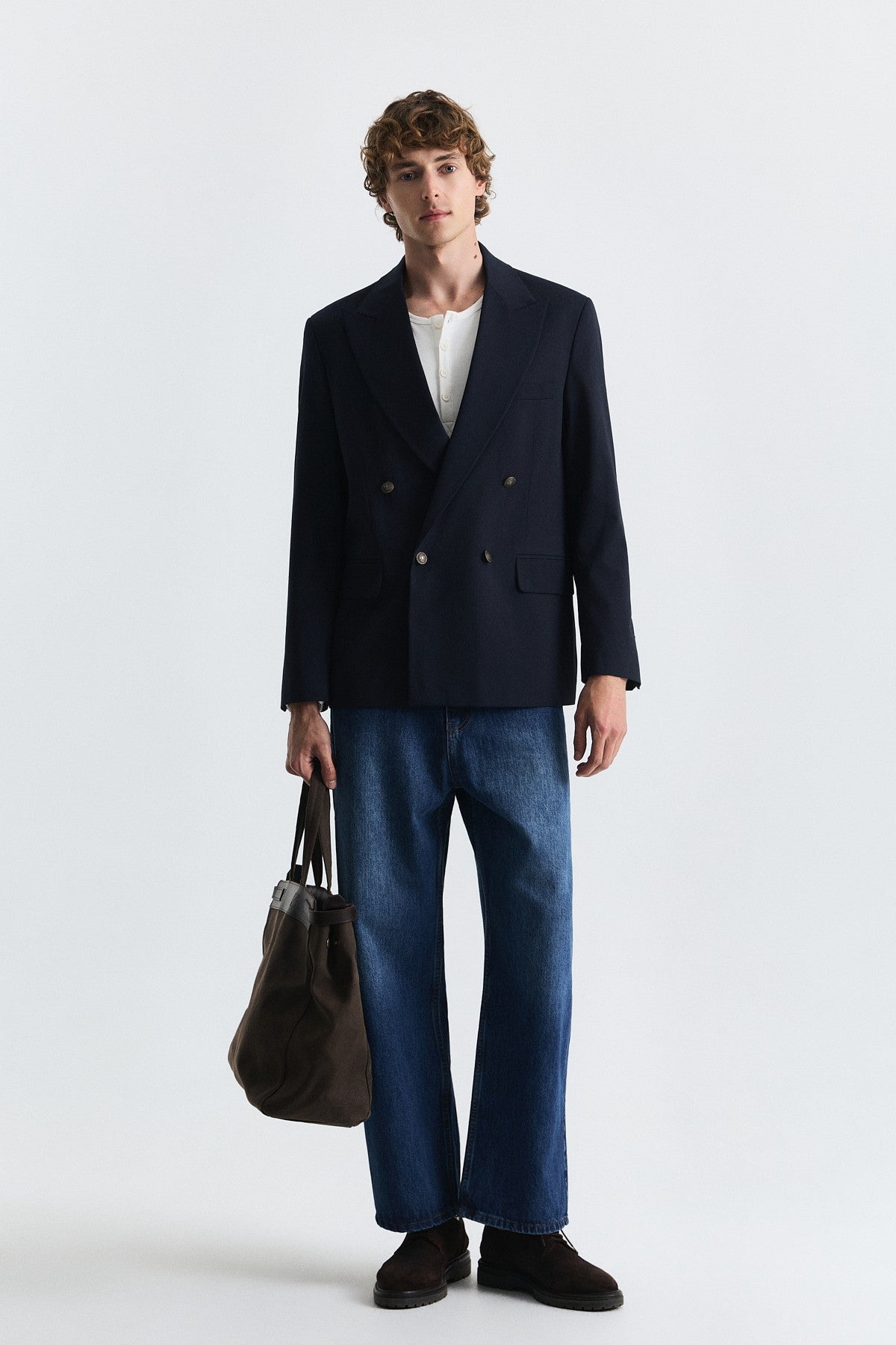 Yün Karışımlı Kruvaze Blazer Ceket