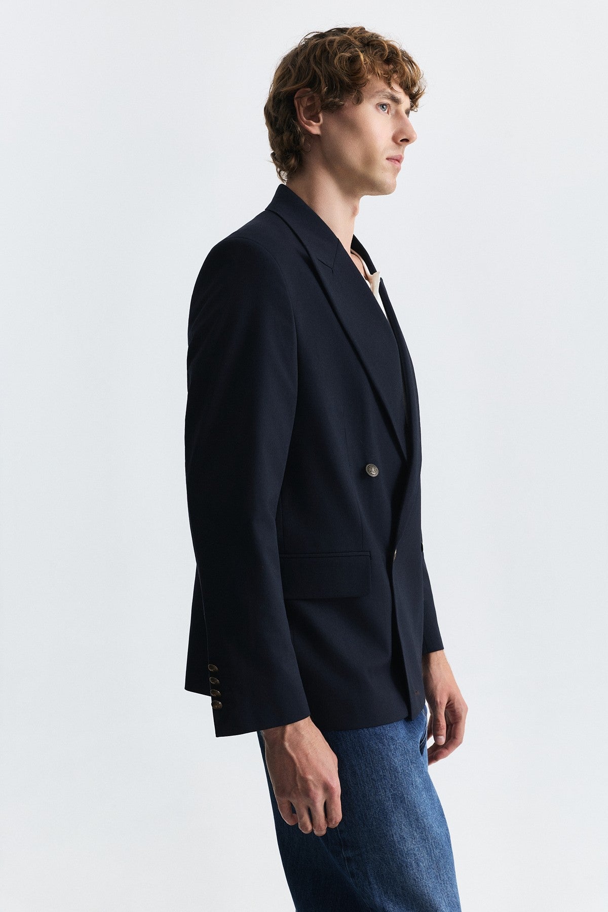 Yün Karışımlı Kruvaze Blazer Ceket
