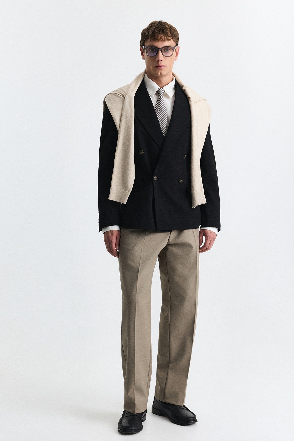 Yün Karışımlı Kruvaze Blazer Ceket