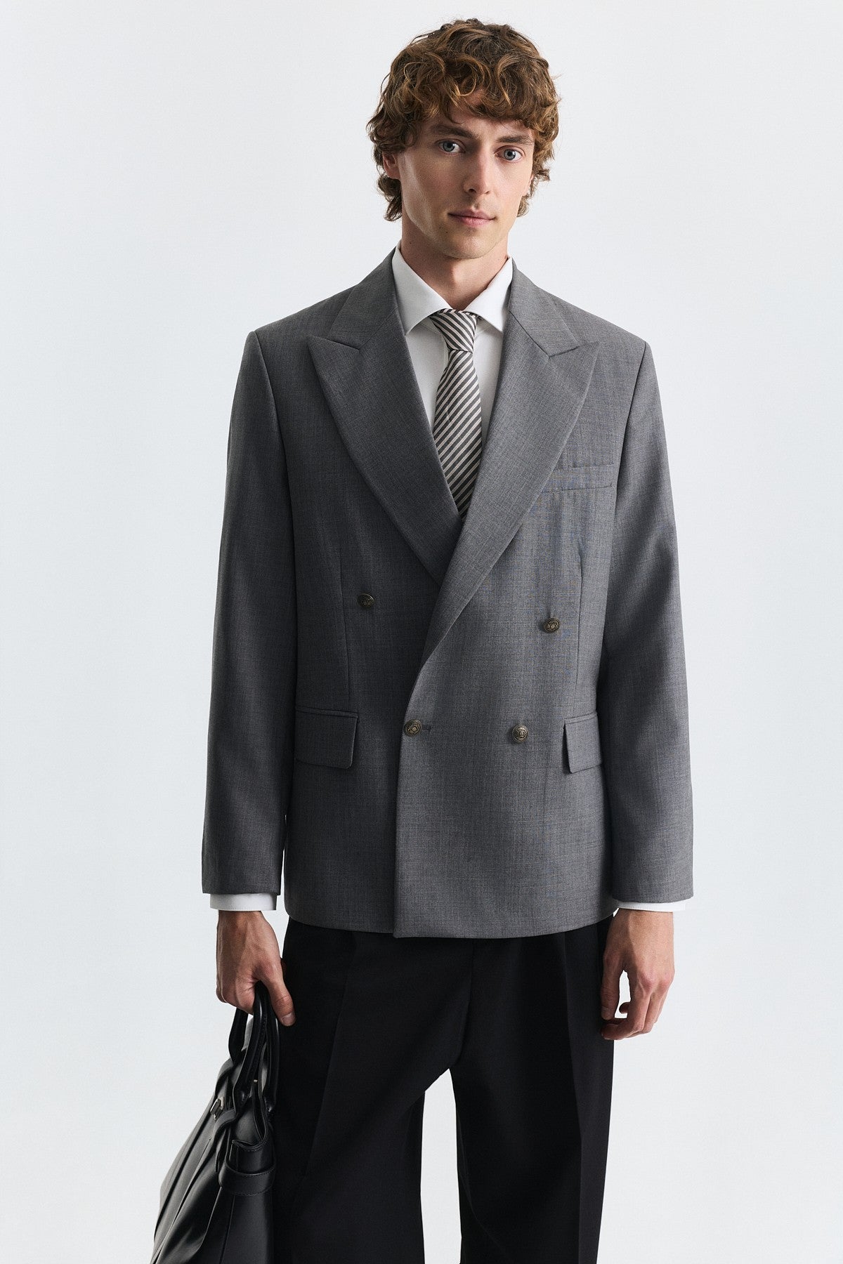 Yün Karışımlı Kruvaze Blazer Ceket
