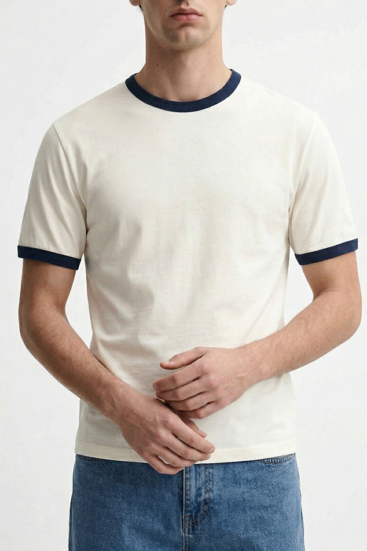 Antioch Haki Kontrast Yaka Erkek T-Shirt