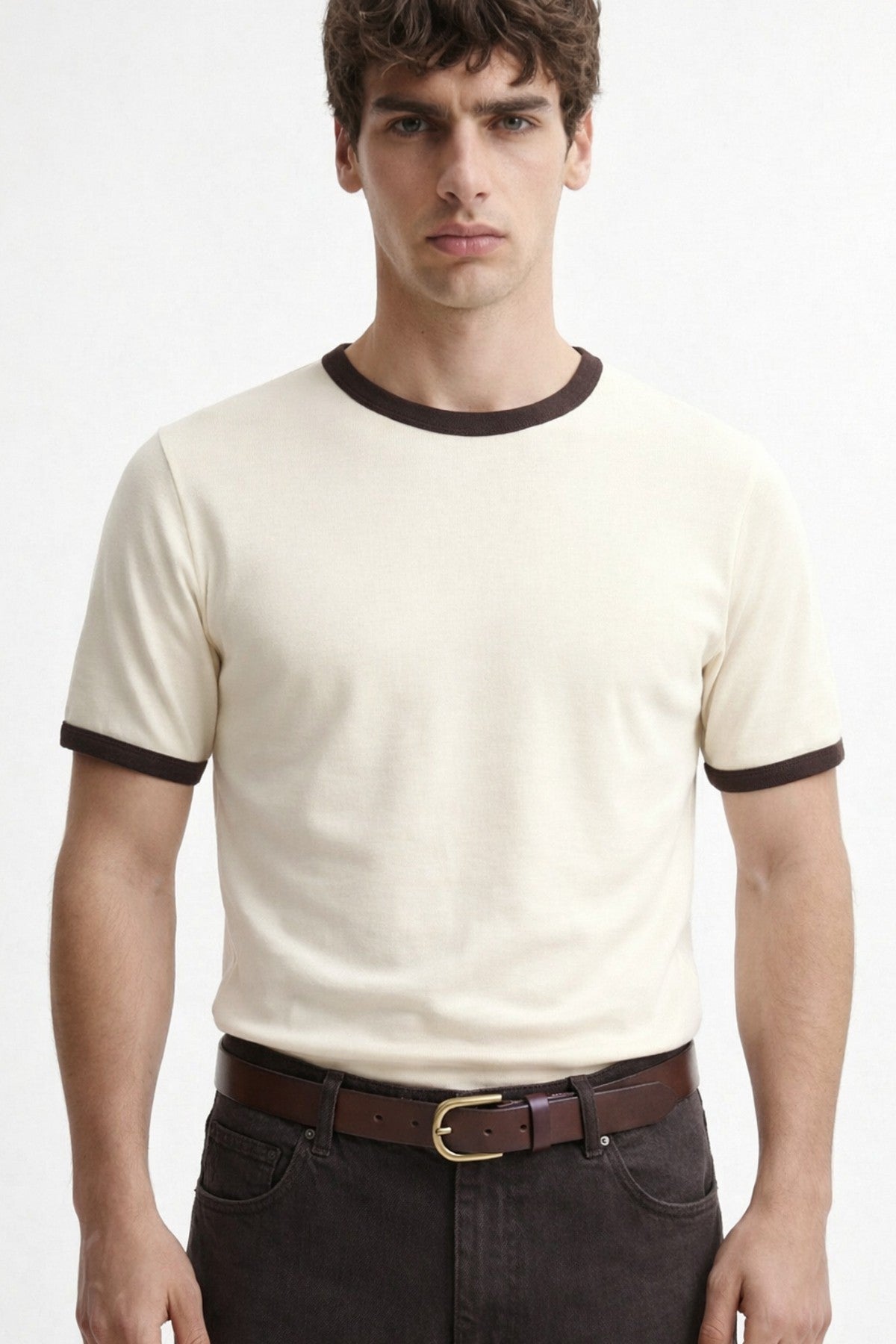 Antioch Haki Kontrast Yaka Erkek T-Shirt