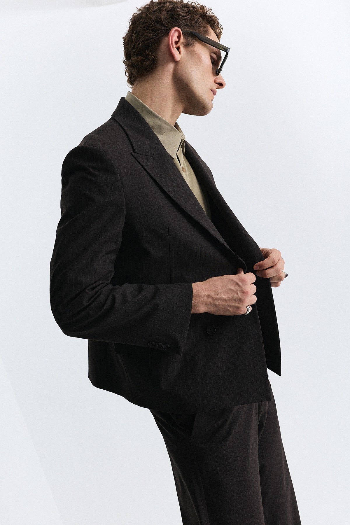 Crop Fit Çizgili Takım