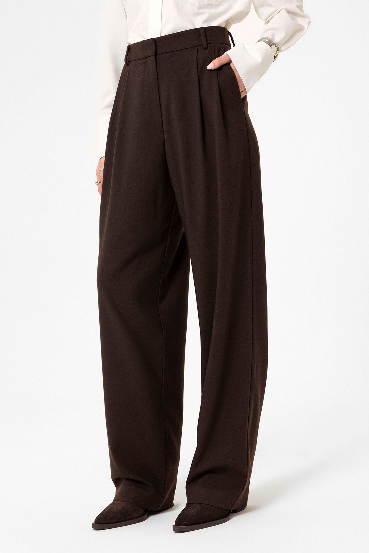 Antioch Siyah Kadın Yüksek Bel Pens Detaylı Straight Fit Pantolon