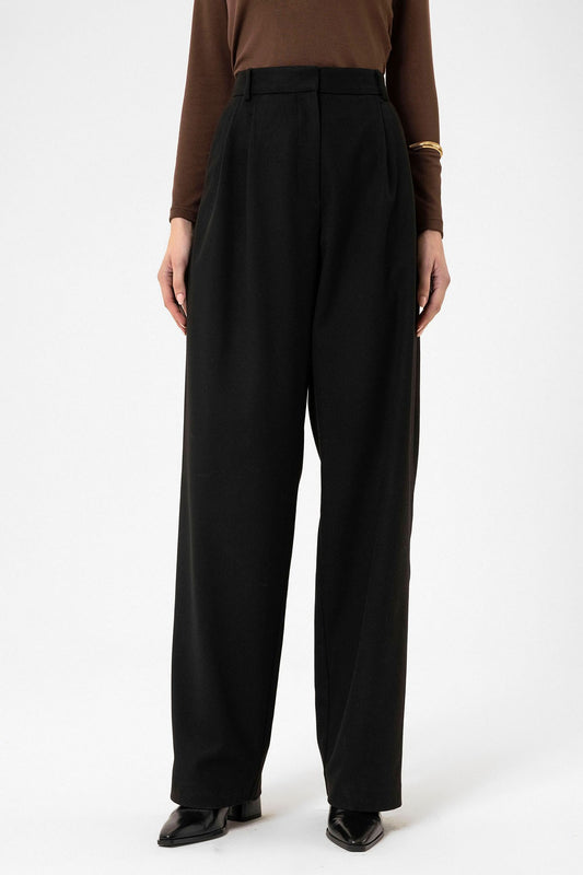 Antioch Siyah Kadın Yüksek Bel Pens Detaylı Straight Fit Pantolon