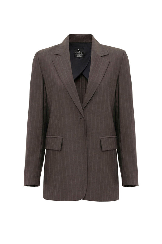 Antioch Kadın Tek Düğme Çizgili Blazer Ceket