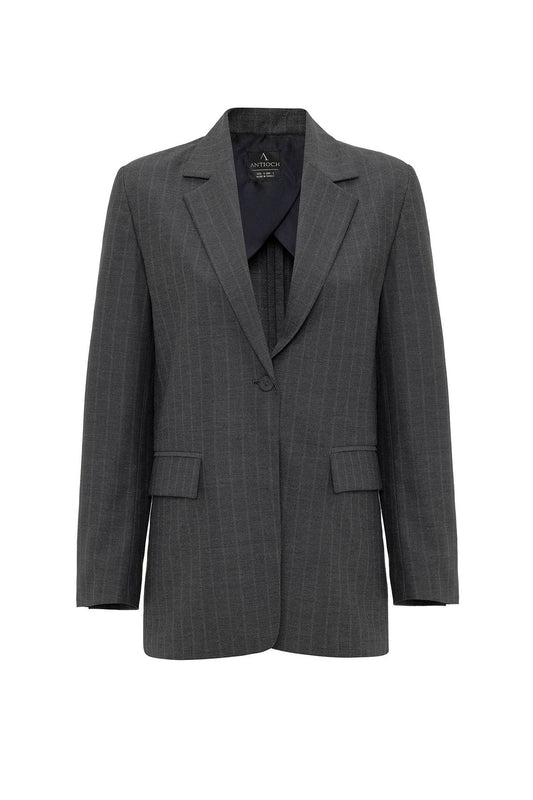 Antioch Kadın Tek Düğme Çizgili Blazer Ceket