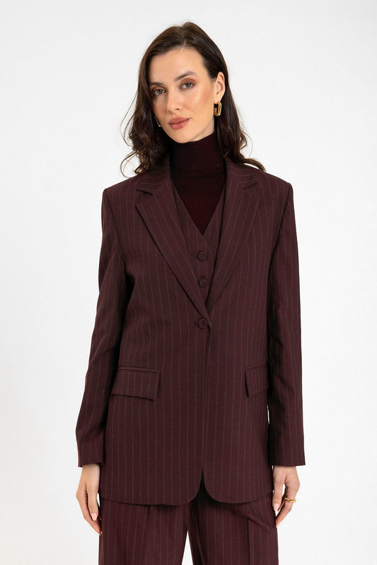 Antioch Kadın Tek Düğme Çizgili Blazer Ceket