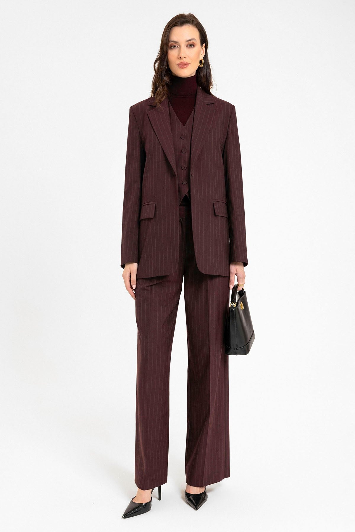 Antioch Kadın Tek Düğme Çizgili Blazer Ceket