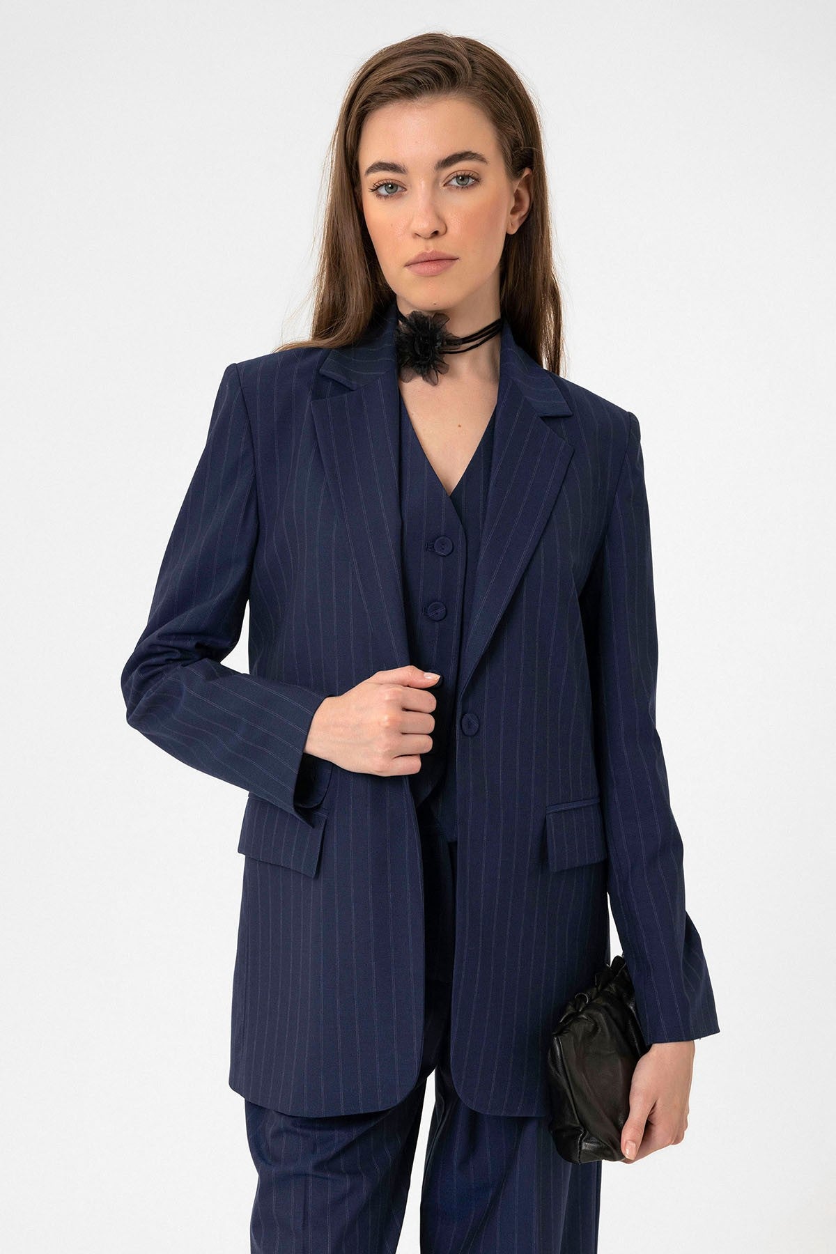 Antioch Kadın Tek Düğme Çizgili Blazer Ceket