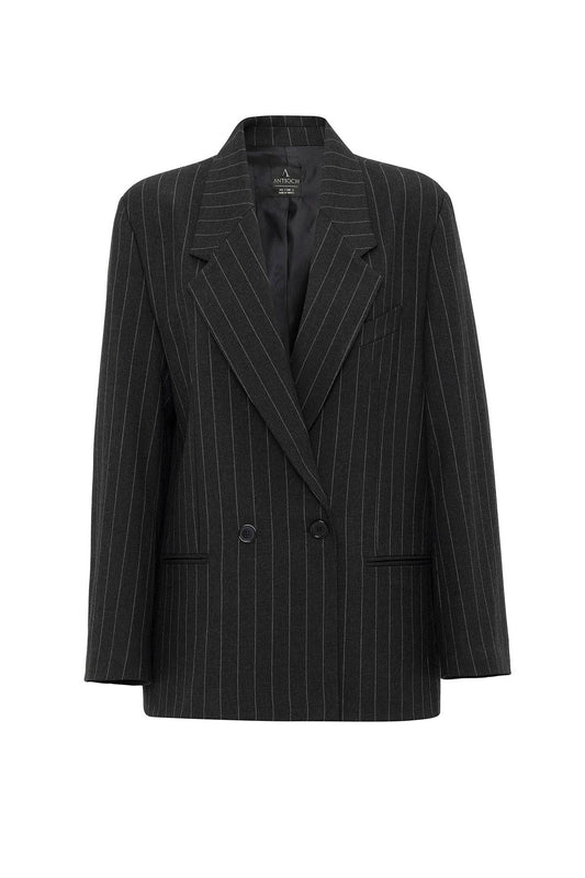 Antioch Kadın Çizgili Oversize Blazer Ceket