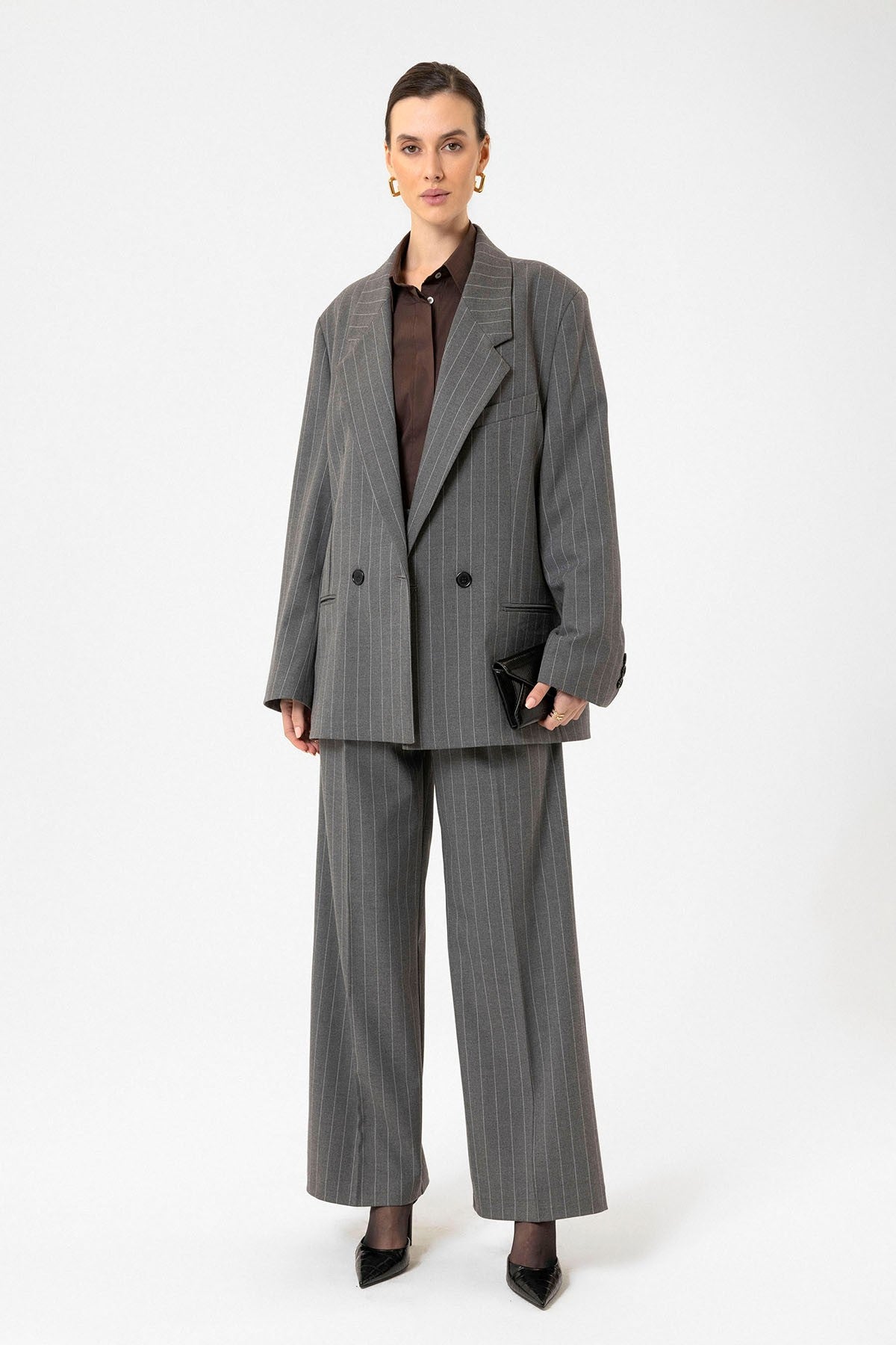 Antioch Kadın Çizgili Oversize Blazer Ceket