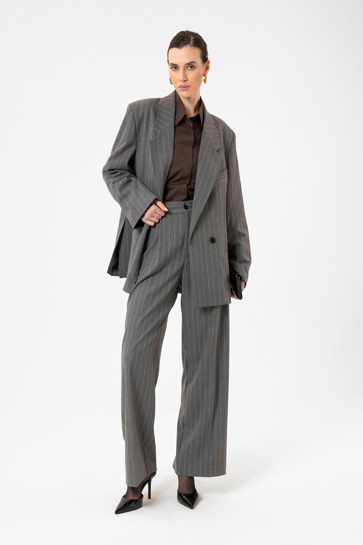Antioch Kadın Çizgili Oversize Blazer Ceket
