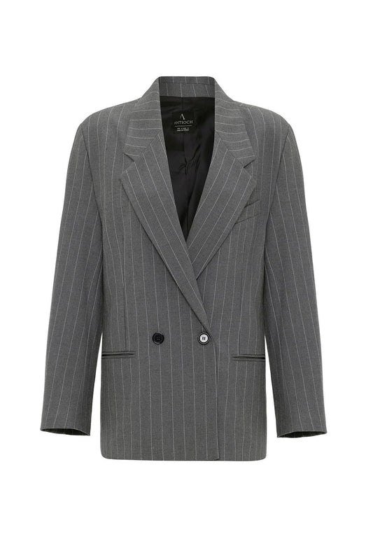 Antioch Kadın Çizgili Oversize Blazer Ceket