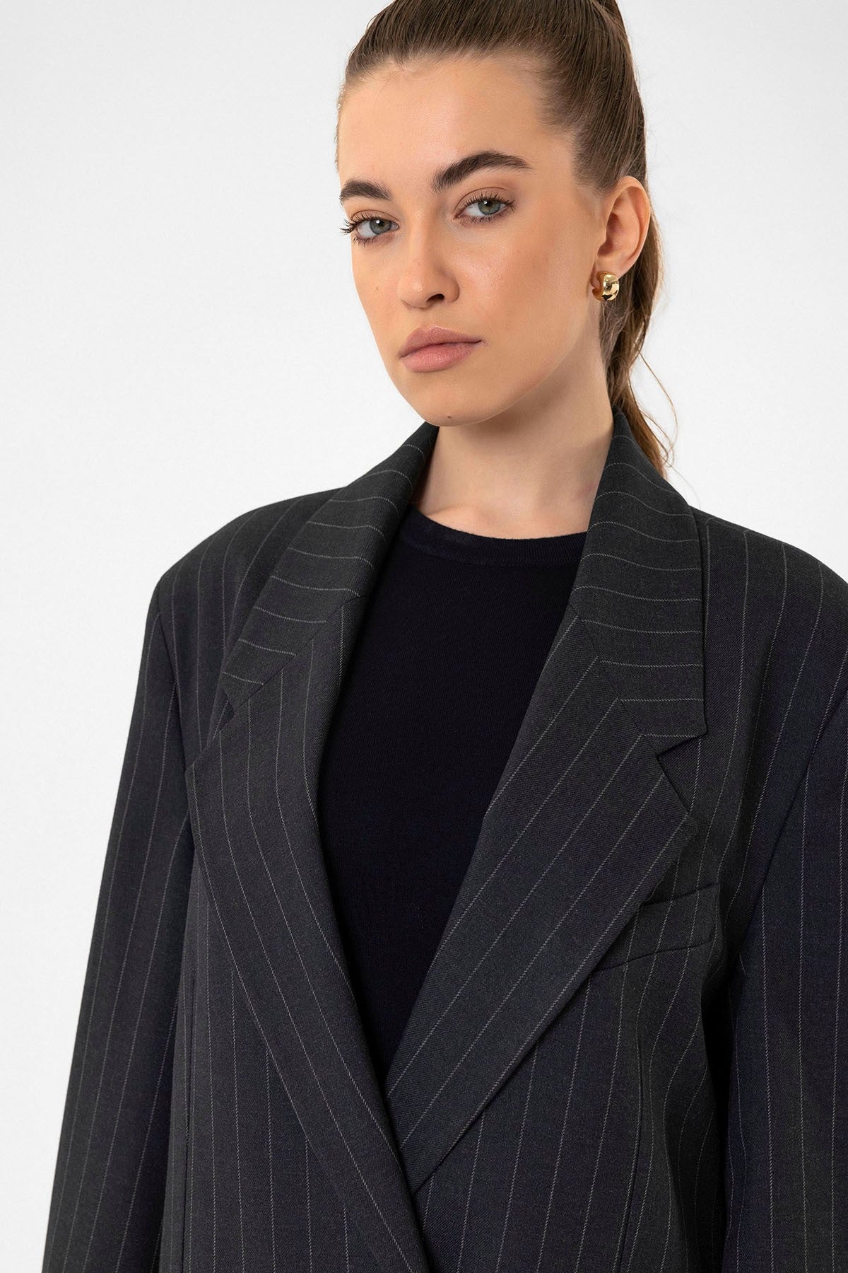 Antioch Kadın Çizgili Oversize Blazer Ceket