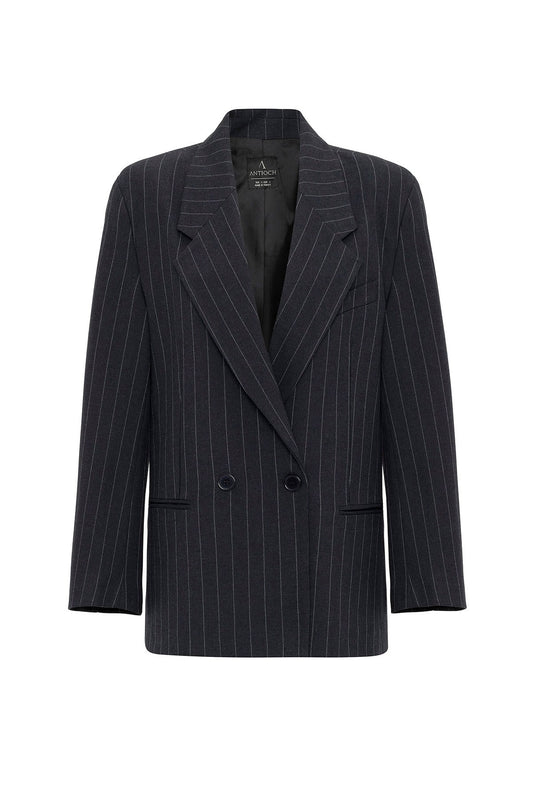 Antioch Kadın Çizgili Oversize Blazer Ceket