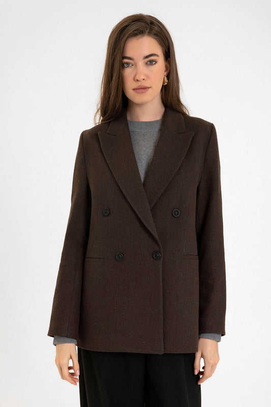 Antioch Kadın Yün Karışımlı Balıksırtı Desenli Blazer Ceket