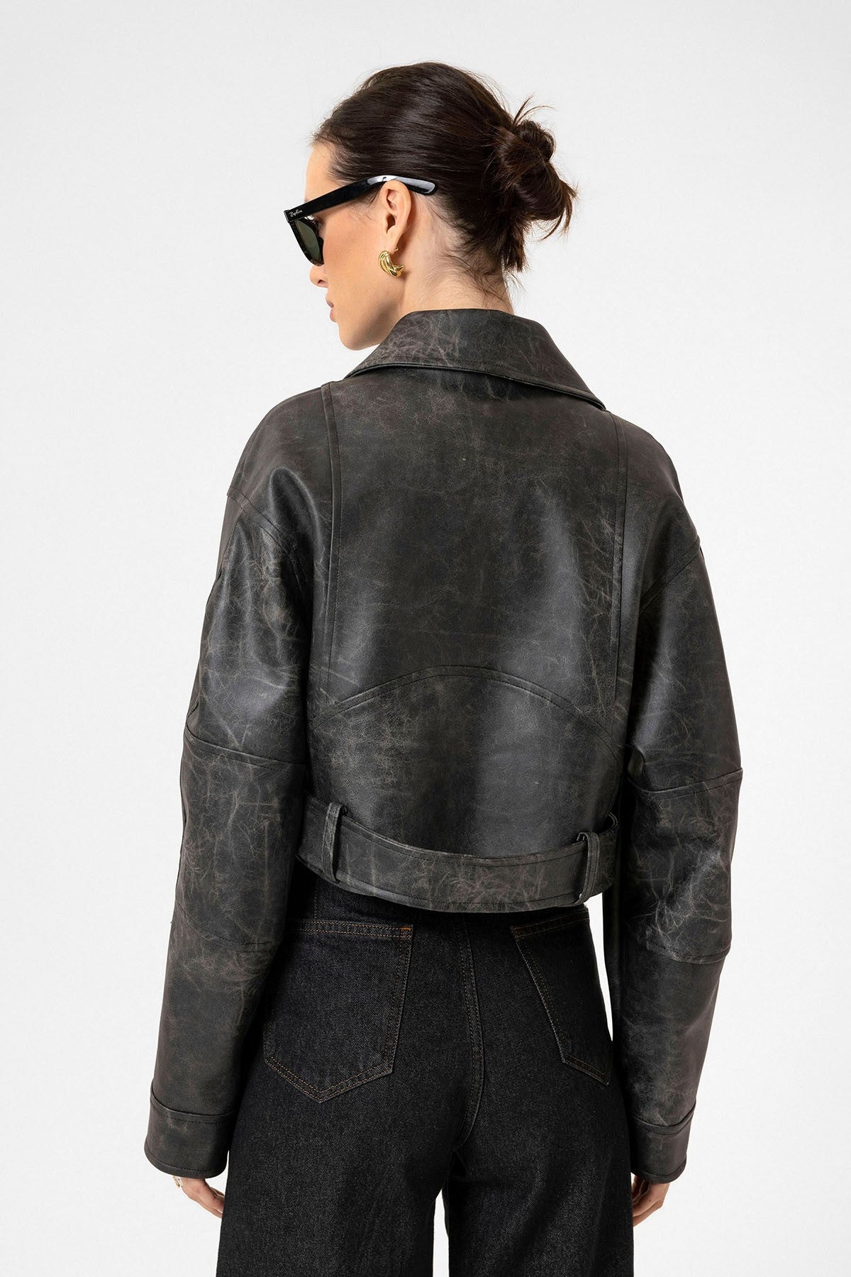 Antioch Kadın Suni Deri Crop Biker Ceket