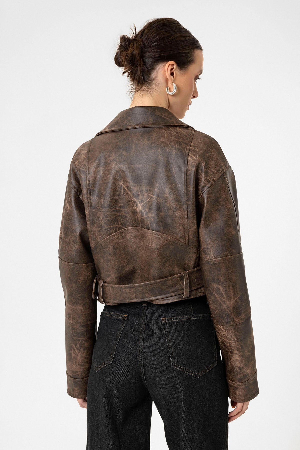 Antioch Kadın Suni Deri Crop Biker Ceket