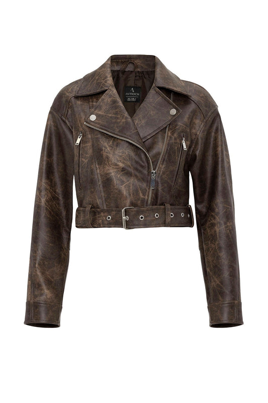 Antioch Kadın Suni Deri Crop Biker Ceket