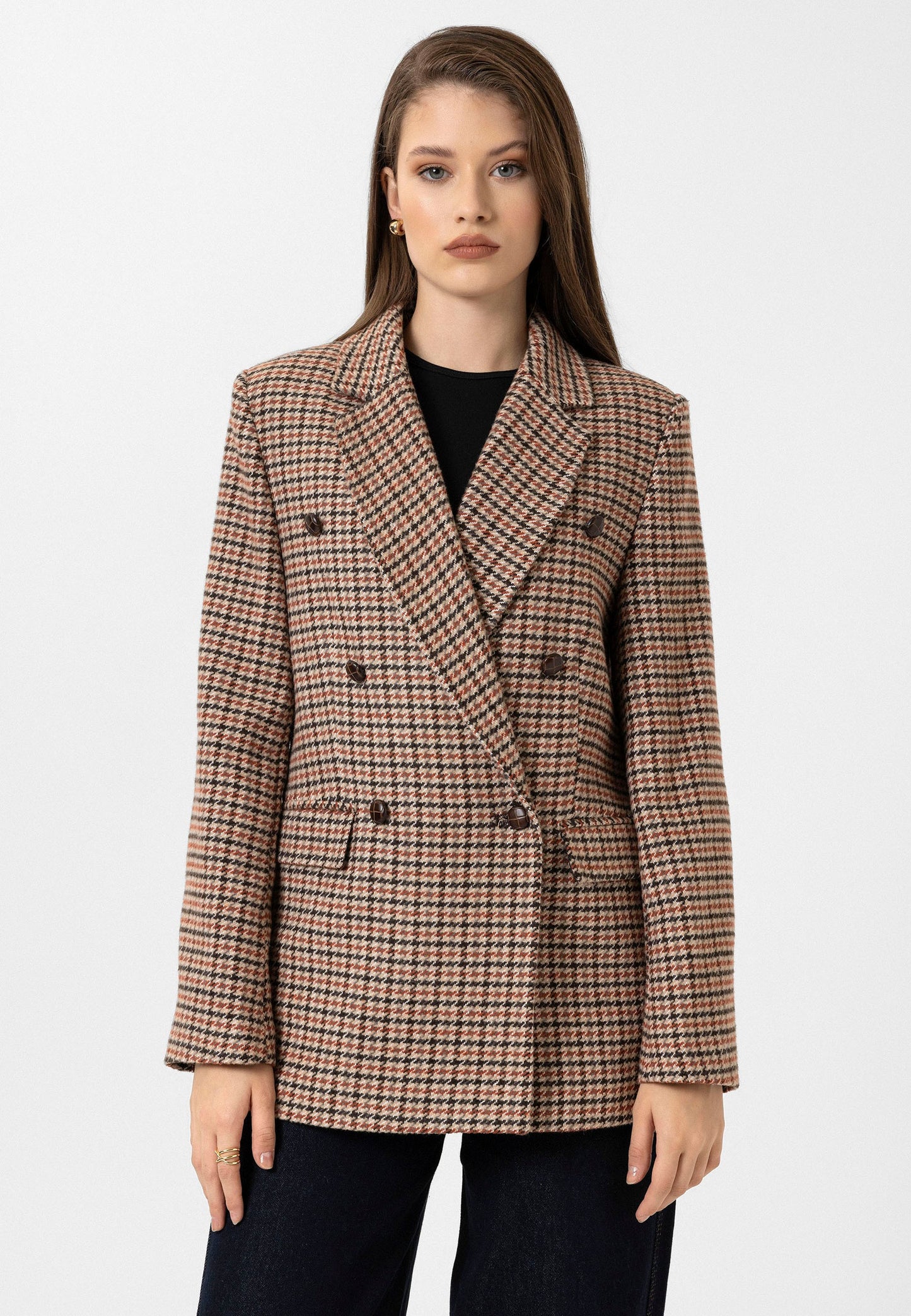 Antioch Kadın Kazayağı Desenli Blazer Ceket