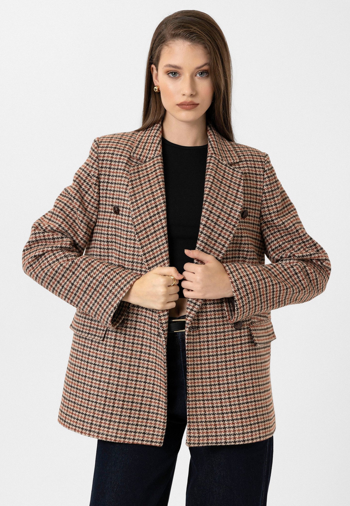 Antioch Kadın Kazayağı Desenli Blazer Ceket