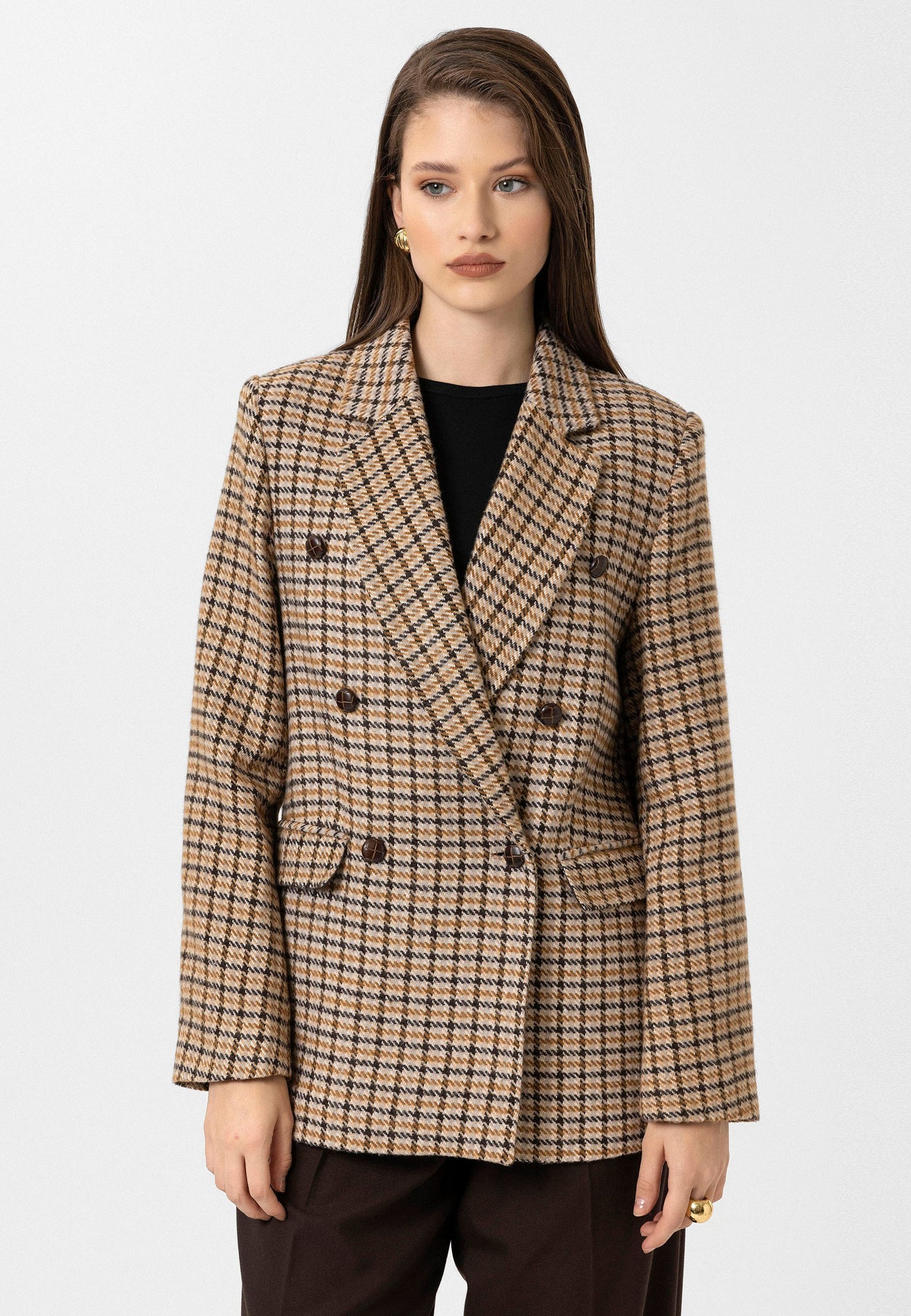 Antioch Kadın Kazayağı Desenli Blazer Ceket
