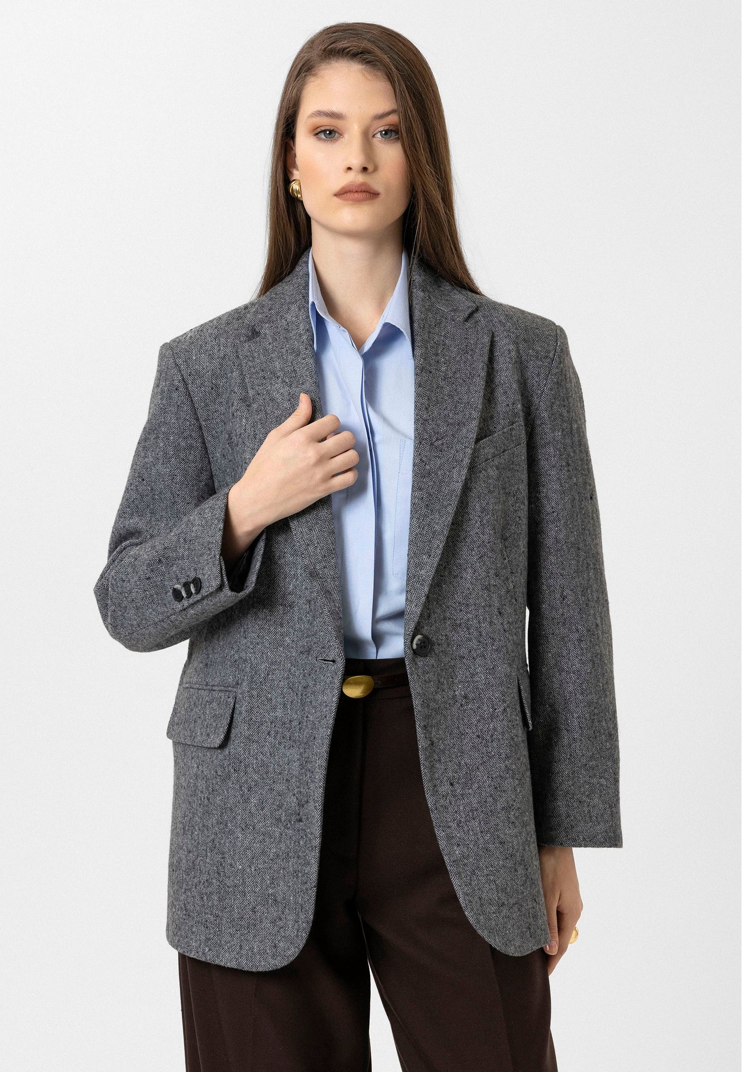 Antioch Kadın Relax Fit Balıksırtı Desenli Blazer Ceket