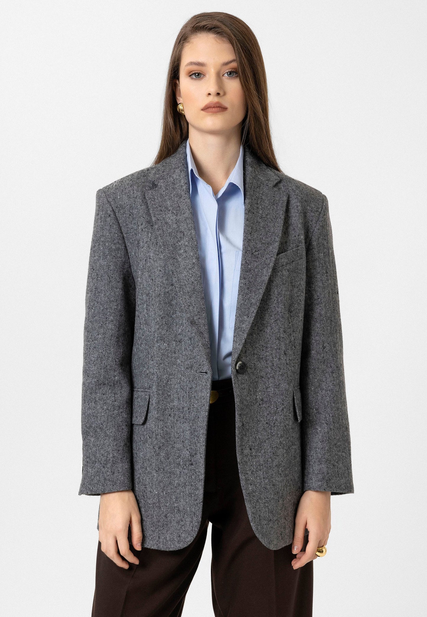 Antioch Kadın Relax Fit Balıksırtı Desenli Blazer Ceket