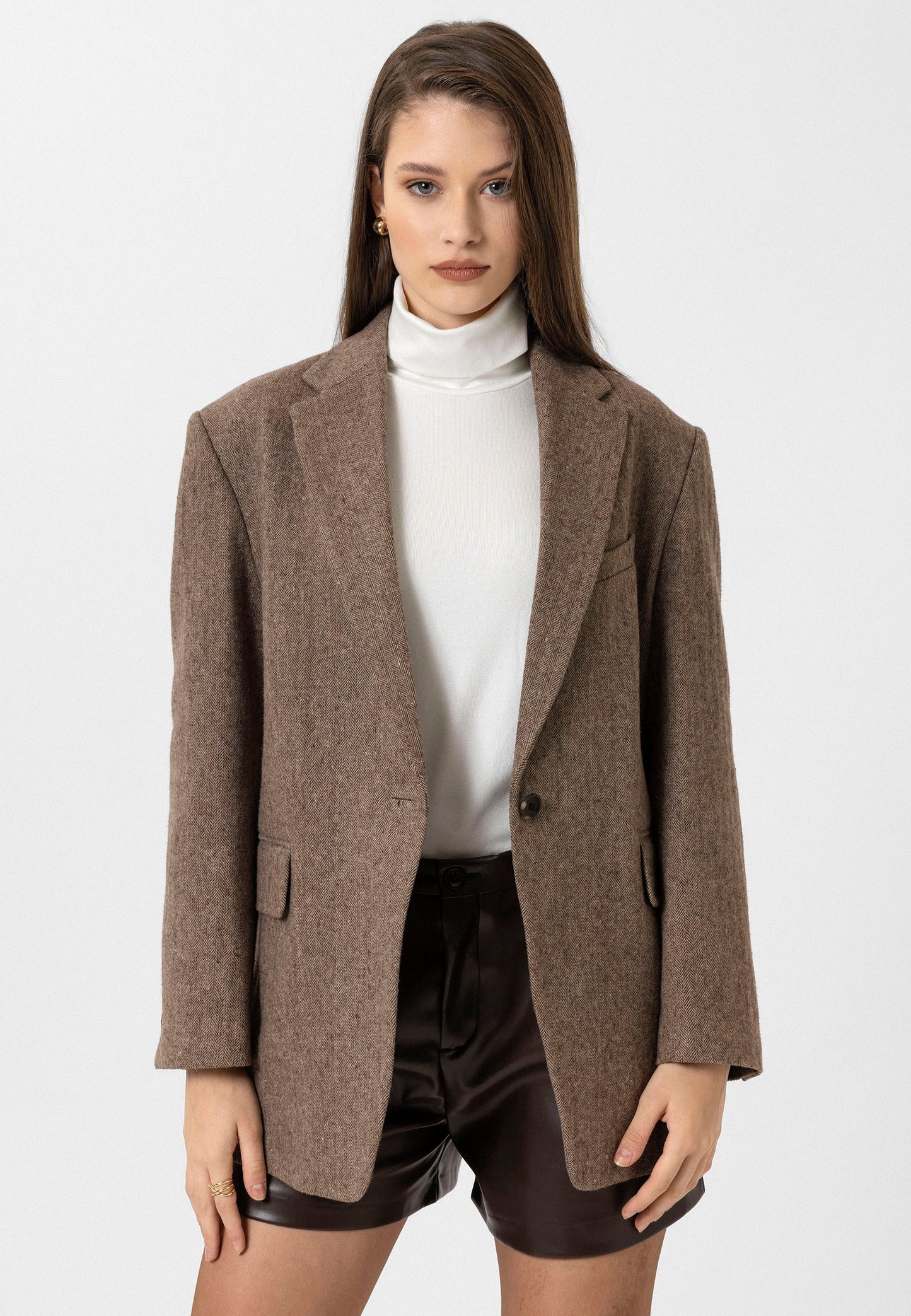 Antioch Kadın Relax Fit Balıksırtı Desenli Blazer Ceket