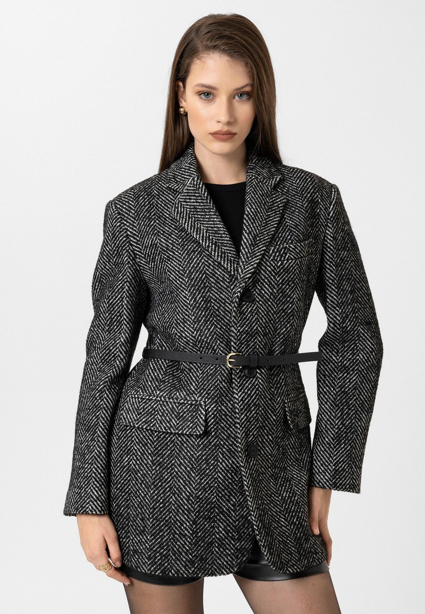 Antioch Kadın Balıksırtı Desenli Blazer Ceket