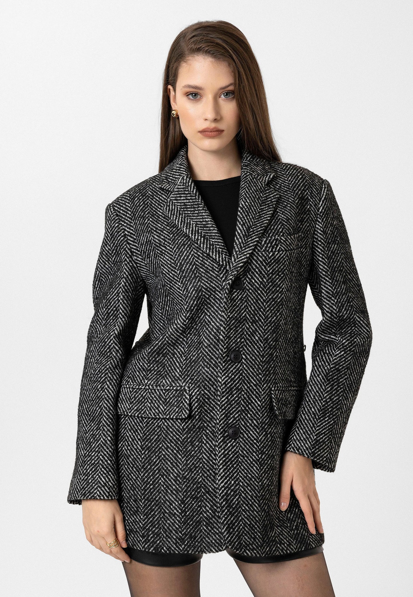 Antioch Kadın Balıksırtı Desenli Blazer Ceket