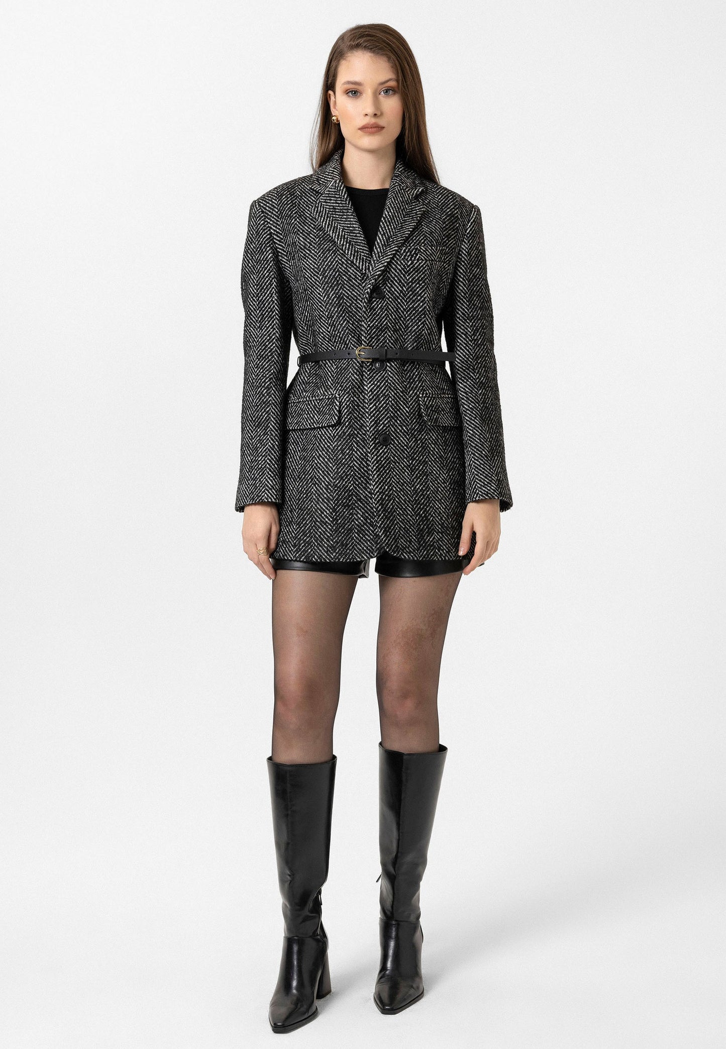 Antioch Kadın Balıksırtı Desenli Blazer Ceket