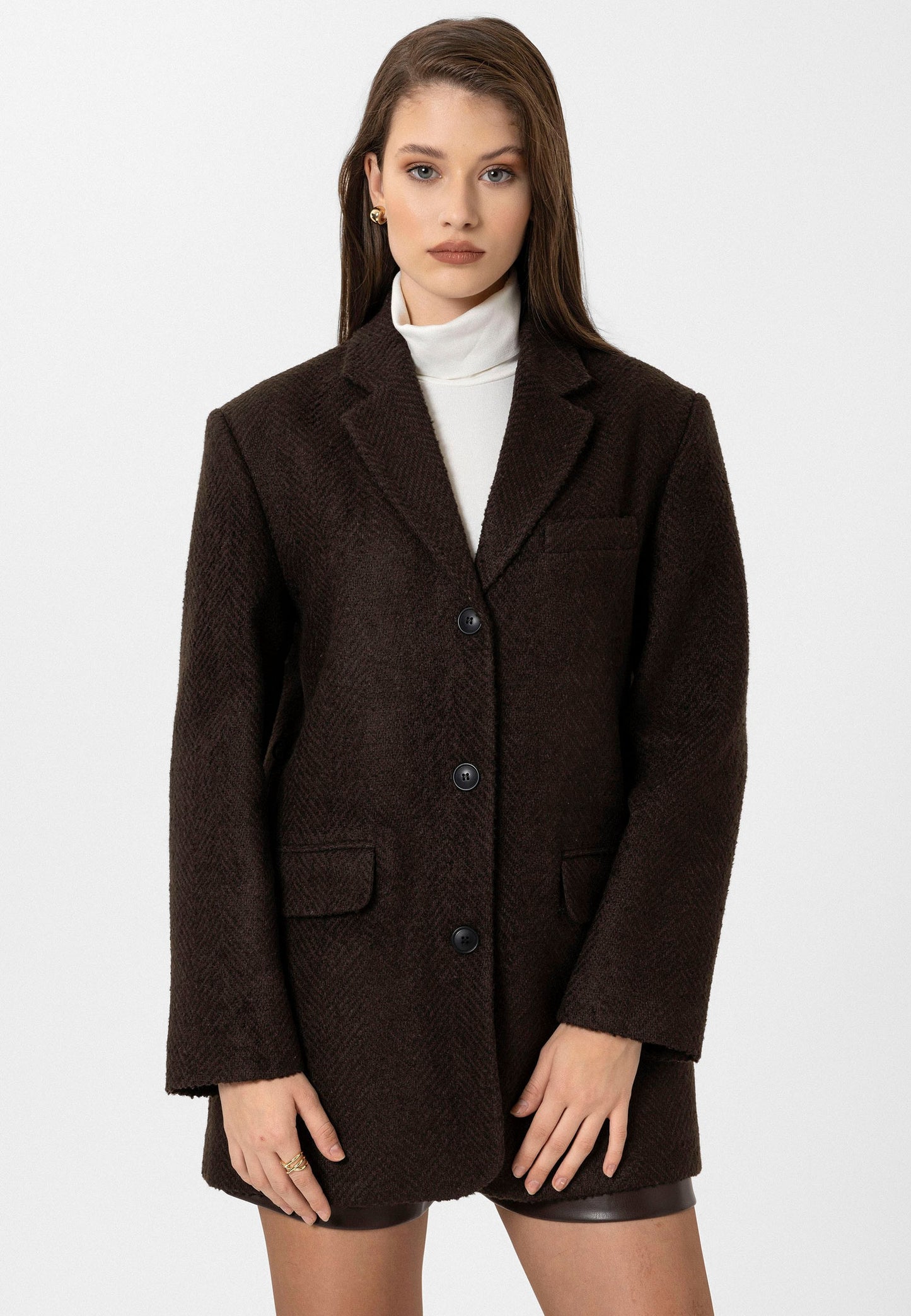 Antioch Kadın Balıksırtı Desenli Blazer Ceket
