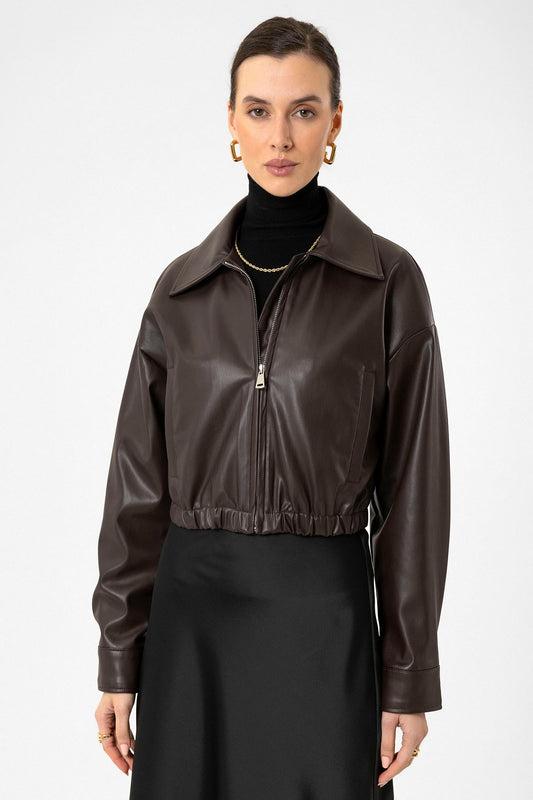 Antioch Crop Suni Deri Kadın Ceket