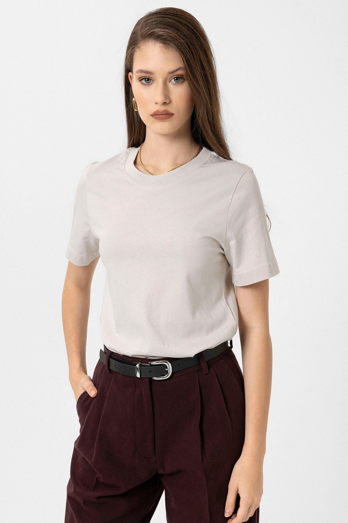 Antioch Kadın Bisiklet Yaka Basic T-Shirt