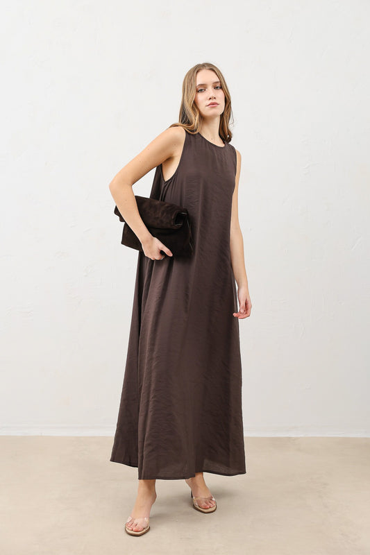 Antioch Dökümlü Halter Yaka Midi Elbise