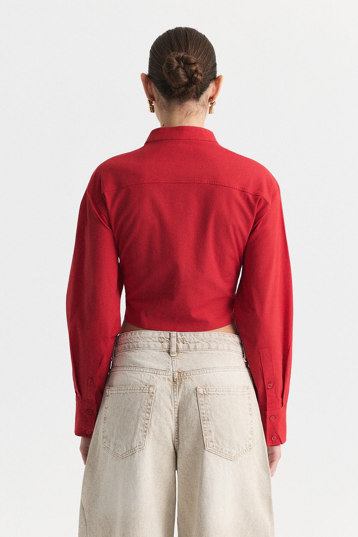 Bağcıklı Korse Detaylı Poplin Gömlek