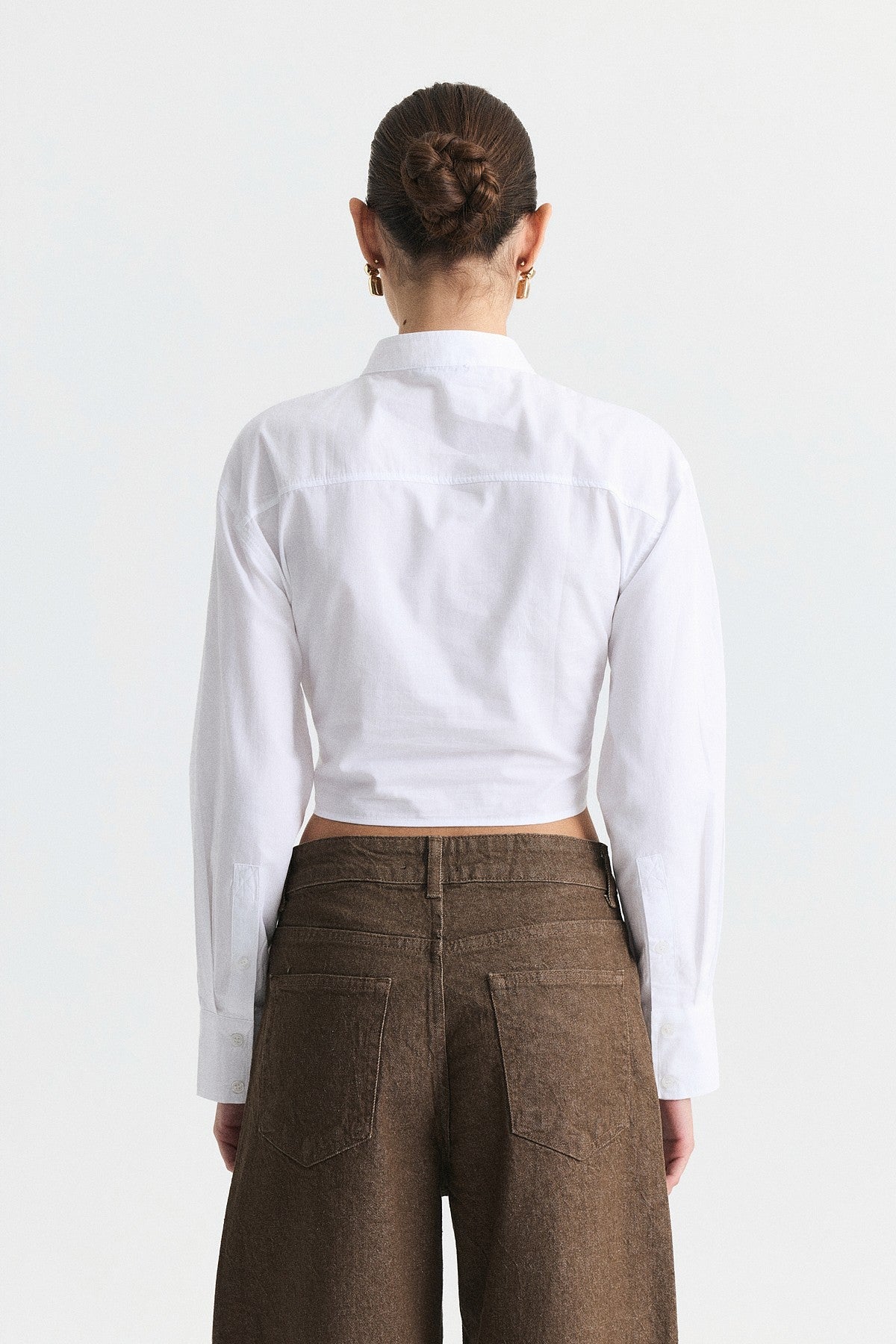 Bağcıklı Korse Detaylı Poplin Gömlek
